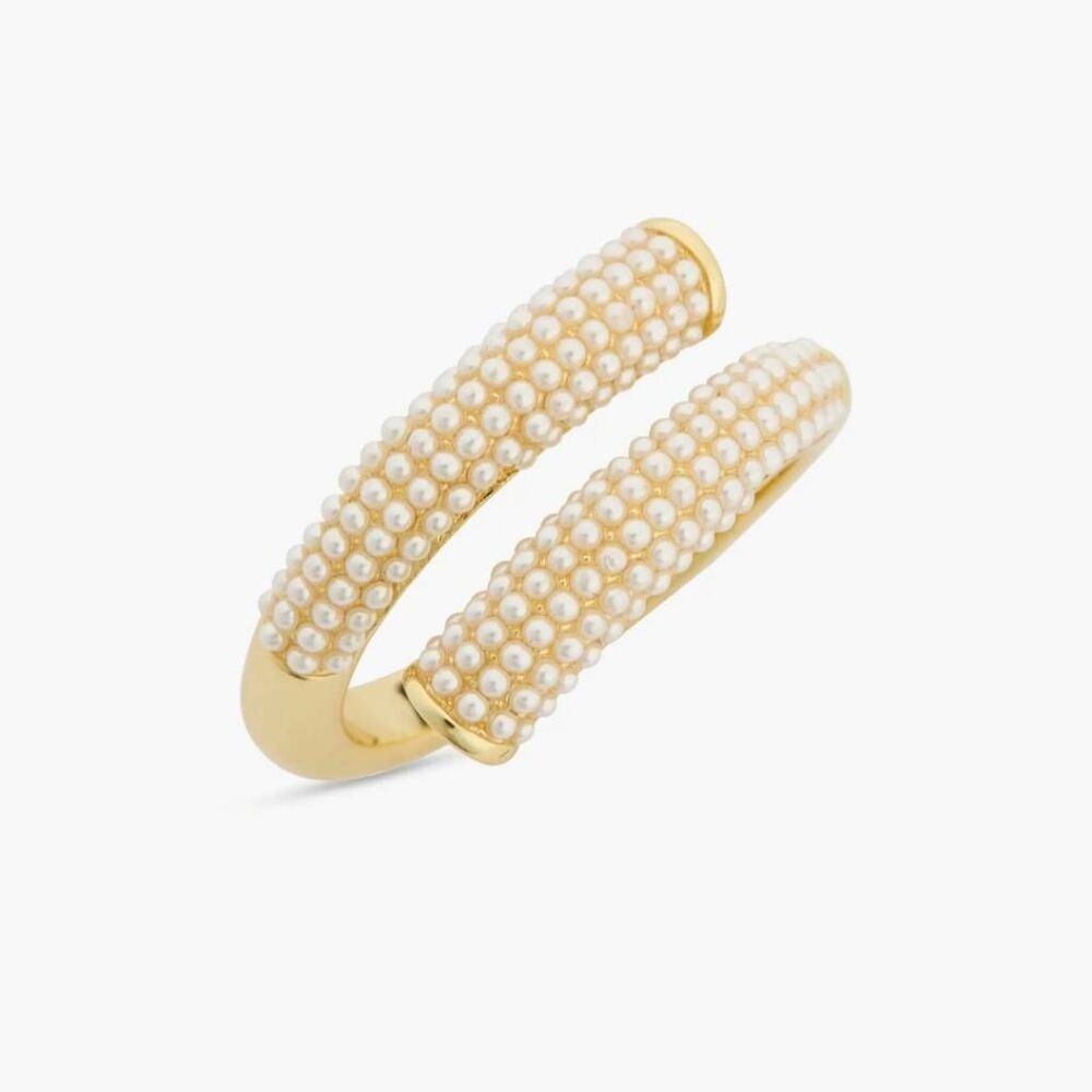 NWT Covet Faux Micro Pearl Wrapped Open Ring, Size 5, Gold/White
